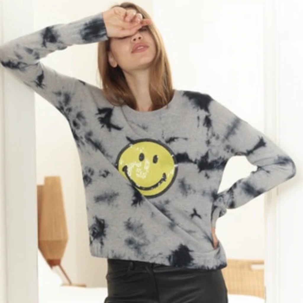 Lisa Todd Starry Eyed Smily Cashemir Sweater In Grey Camo
